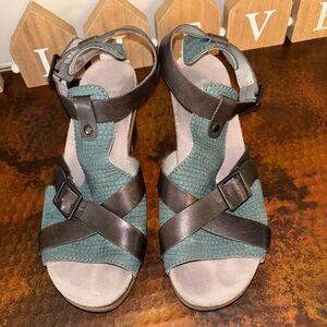 DANSKO block-heeled sandals Dominique open toe boho brown gray green 38 new